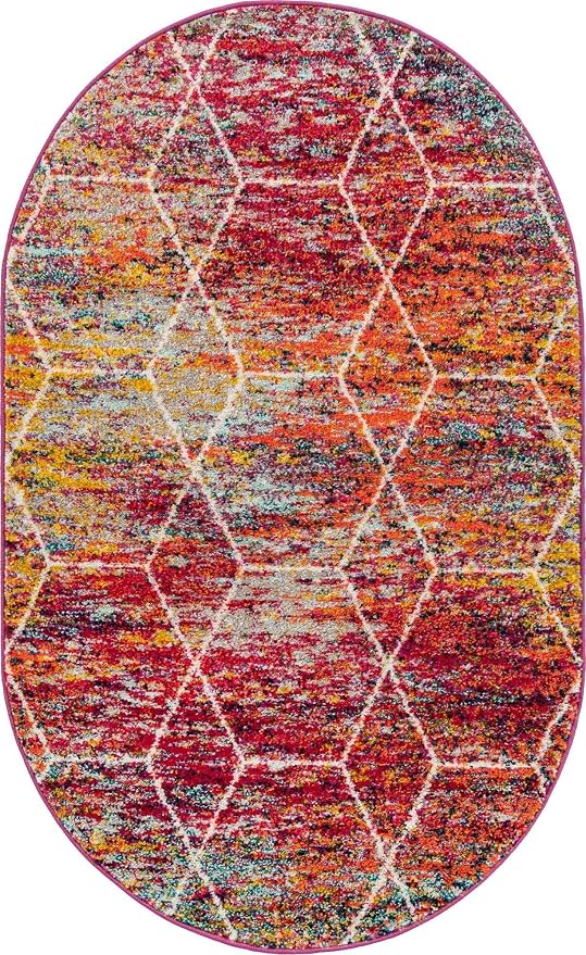Unique Loom Trellis Frieze Collection Area Rug - Geometric (3' x 5' Oval, Multi/ Ivory)