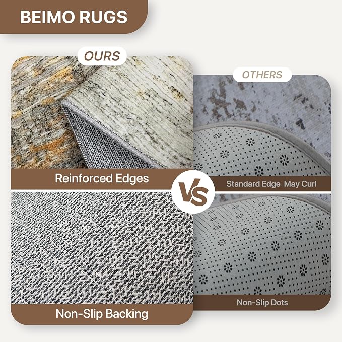 BEIMO 8x10 Washable Area Rug for Living Room, Wave Abstract Bronze Gray | Soft Machine Washable Modern Rug,Streaks Pattern Non Slip Indoor Carpet for Dining Room Playroom Bedroom Office
