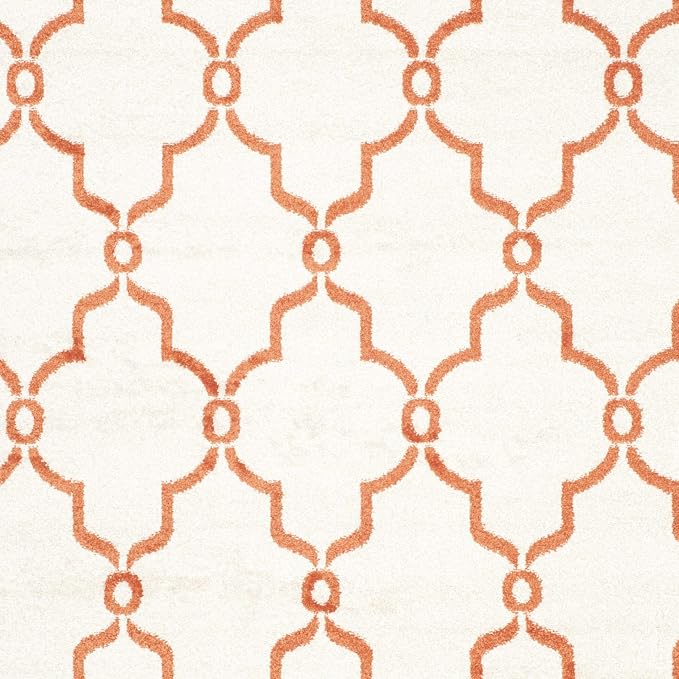 SAFAVIEH Amherst Collection Area Rug - 9' x 12', Beige & Orange, Trellis Design, Non-Shedding & Easy Care, Ideal for High Traffic Areas in Living Room, Bedroom (AMT414F)