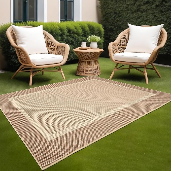ILANGO Jute Area Rugs for Outdoor, Patio Woven Washable Rugs 5'x7', Natural Farmhouse Rugs for High Traffice Areas, Non Slip Carpet with Rubber Backing for Patio Backyard Balcony Porch