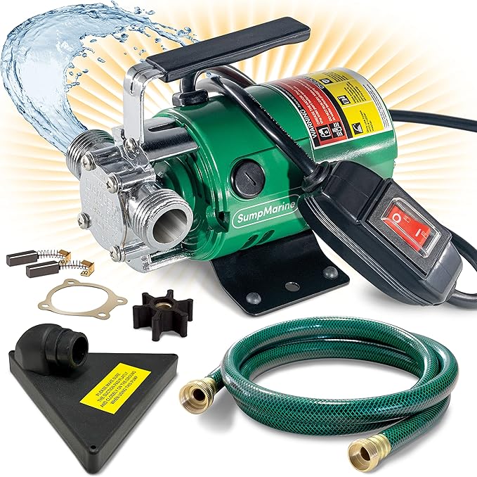 SumpMarine Water Transfer Pump, 115V 330 Gallon Per Hour - Portable Electric Utility Pump with ON/OFF Switch and 6' Water Hose Kit - Remove Water From Garden, Hot Tub, Pool, Aquariums