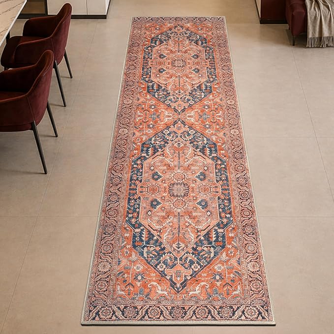 Keen Home Design Vintage Washable Runner Rug, Non-Slip Low Pile, 2x12 | Machine Washable Cotton Chenille, 0.25In Low Pile, Rubber Non-Slip Back; Hallway, Kitchen, Dining Room, Entryway