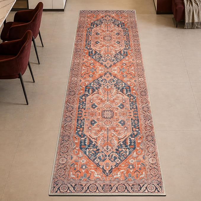 Keen Home Design Vintage Washable Runner Rug, Non-Slip Low Pile, 2x10 | Machine Washable Cotton Chenille, 0.25In Low Pile, Rubber Non-Slip Back; Hallway, Kitchen, Entryway, Laundry Room