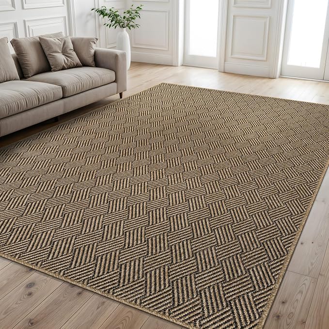Luul Home Easy Jute Rugs 4x6 Herringbone Natural Color Living Room Indoor Outdoor Area Rug for Patio and Kitchen Rug High Traffic Washable Easy to Clean Solid Boho Woven Design Carpet (4 x 6)