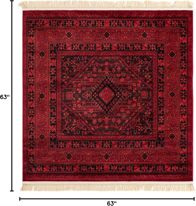 Unique Loom Tekke Collection Area Rug - Sheibani (5' 3" Square, Red/ Black)