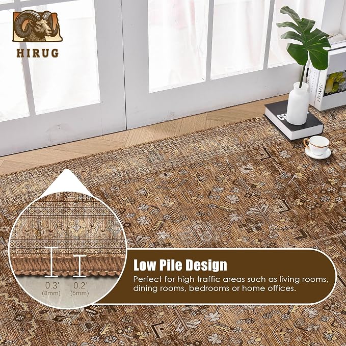 Washable Area Rug 3' x 5 ' Vintage Traditional Persian Mat - Foldable Distressed Non-Slip Machine Washable Carpet for Living Room Bedroom Kitchen Home Decor - Bronze and Ivory