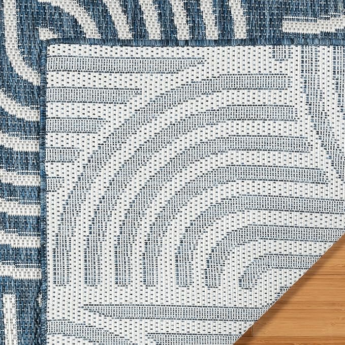 Gertmenian Indoor Outdoor Modern Area Rug - 6x9 Medium, Fade Resistant, Ideal for High Traffic in Living Room, Bedroom, Patio - Geometric, Dk. Blue, 25526