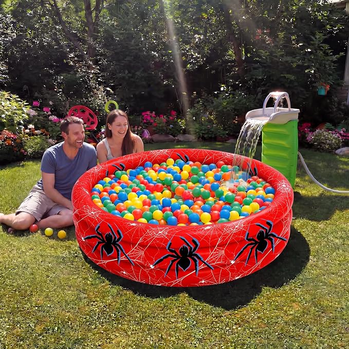 Arrowbash Spider Inflatable Pool 49" x 10" Red Spiderweb Swimming Pool | 3 Ring Design for Boys Girls, Spiderweb Pattern, Portable Blow up Pool, Summer Backyard Water Splash, Indoor Outdoor