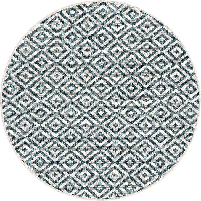 Unique Loom Jill Zarin Outdoor Collection Area Rug - Costa Rica (4' 1" Round, Teal/ Ivory)