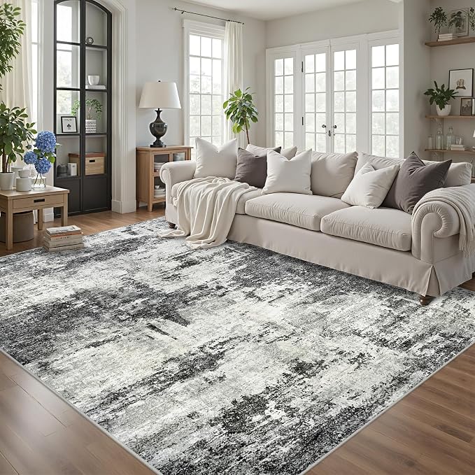 Tosuoka 8x10 Area Rugs for Living Room Abstract Washable Black Rug | With Anti-Slip Backing，Non-Shedding，Stain-Resistant，Soft Modern Large Carpet for Bedroom Dining Room Farmhouse Nursery