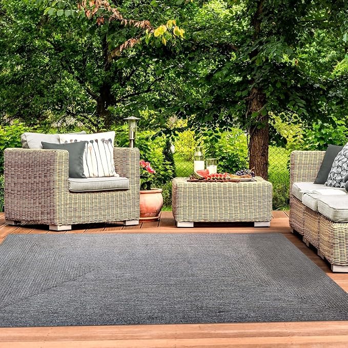 Superior Indoor Outdoor Area Rug, Handwoven Reversible Braided Home Decor for Living Room, Kitchen, Dining Room Floors, Patio, Front Porch, Deck, Modern, Boho, Farmhouse Style, 8' x 10', Slate
