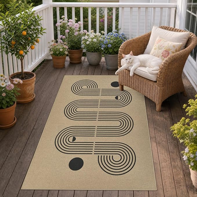 UERMEI 3x5 Outdoor Jute Area Rug Patio Farmhouse Geometric Brown | Indoor Outdoor Washable Non Slip Pet Friendly Carpet for Door Mat Area Rug for Patio Bedroom Living Room Kitchen Porch