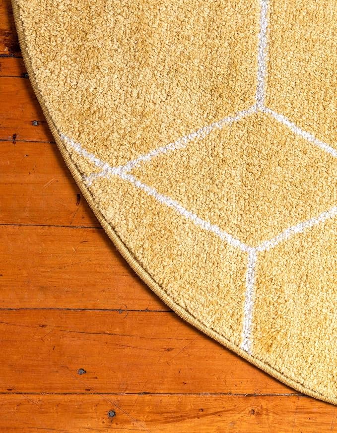 Unique Loom Trellis Frieze Collection Area Rug - Geometric (6' Round, Yellow/ Ivory)