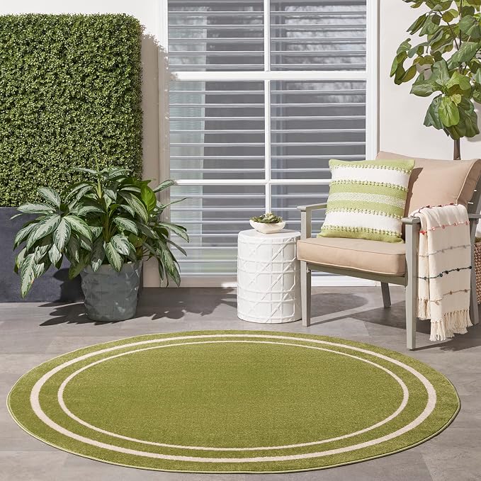 Nourison Home Nourison Essentials Green Ivory 4' x Round Area Rug - Easy Clean, Non Shedding, Bed Room, Living Room, Dining Room, Kitchen (4' x Round)