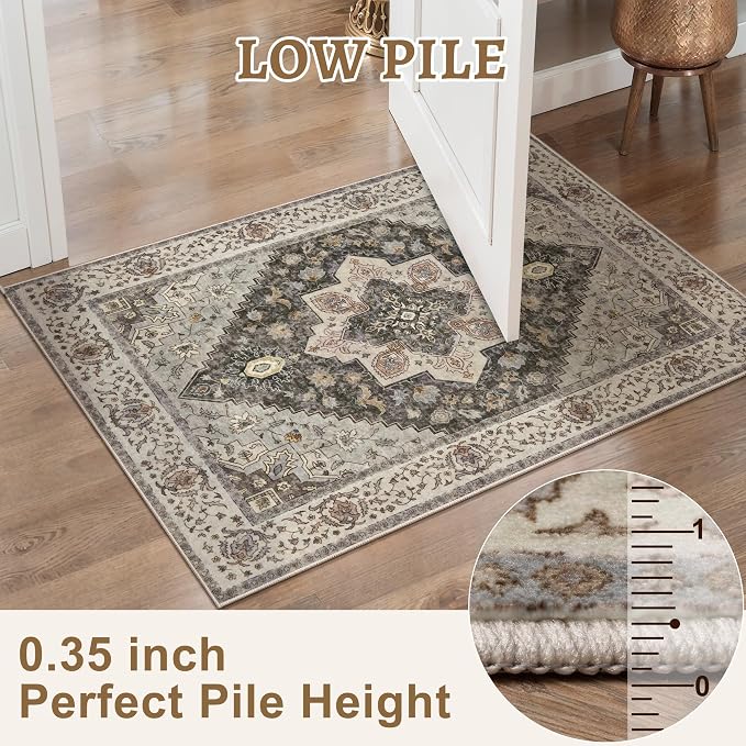 Tangsoo 3x8 Washable Runner Rugs for Hallway, Farmhouse Runner Rug Non Slip | Vintage Soft Low Pile Rug Runner, Boho Oriental Indoor 8ft Carpet Runners for Kitchen Bedroom Entryway Living Room Grey Decor