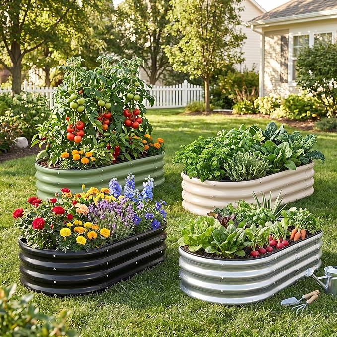 Galvanized Raised Garden Bed- Planter Garden Boxes Outdoor, Raised Beds for Gardening, 4x2x1ft Metal Garden Bed Kit for Vegetables Flower, Planter Raised Bed with Protective Tape & Tools.Silver-4pack