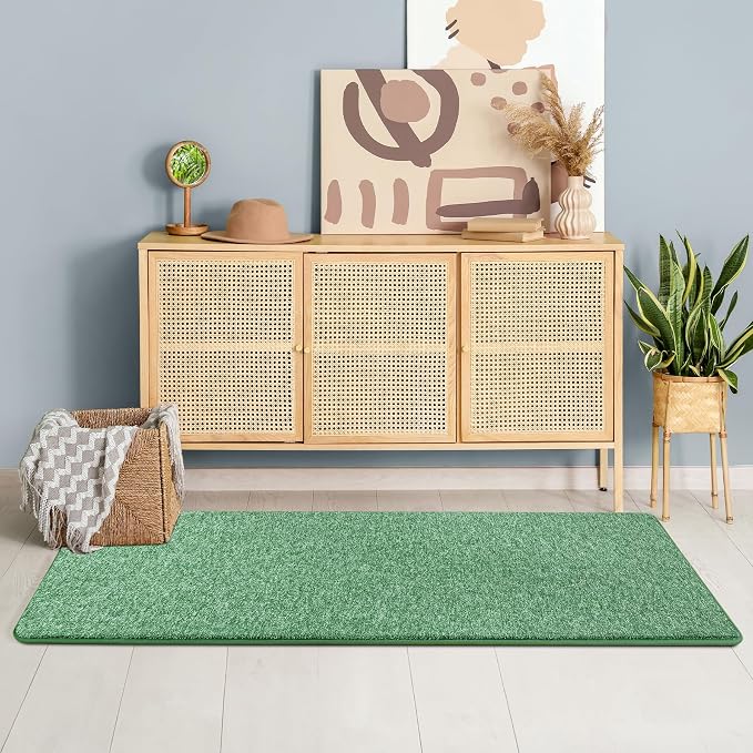 Chicrug Memory Foam 2x4 Small Runner Rugs for Hallway Entryway Bedroom | Modern Low-Pile Carpet Runner Rug for Kitchen, Throw Kids Rug for Bedside Dorm Room Decor, Green and White