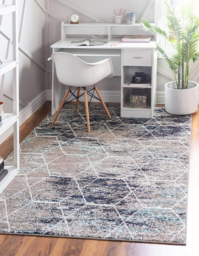 Unique Loom Trellis Frieze Collection Area Rug - Geometric (7' x 10', Blue Multi/ Ivory)