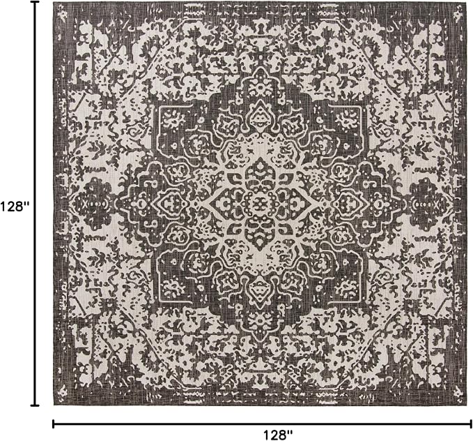 Unique Loom Jill Zarin Outdoor Collection Area Rug - Dubai (10' 8'' Square, Charcoal Gray/ Ivory)