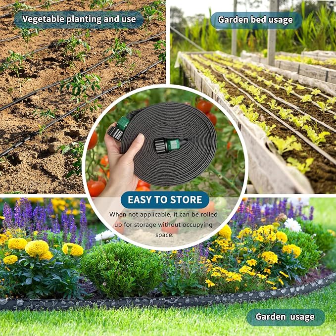 Flat Soaker Hoses for Garden 100 ft 2Pack, Cloth Soaker Hose 200 ft for Efficient & Effective Watering – Garden Soaking Drip Hoses Heavy Duty & Easy to Install(100ftx2)