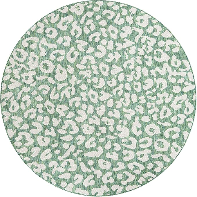 Unique Loom Outdoor Safari Collection Area Rug - Leopard (7' 10" Round Green Blue/Ivory)