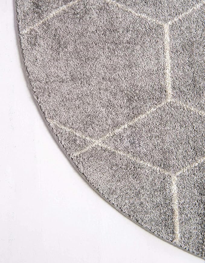 Unique Loom Trellis Frieze Collection Area Rug - Geometric (5' 1" Round Light Gray/Ivory)