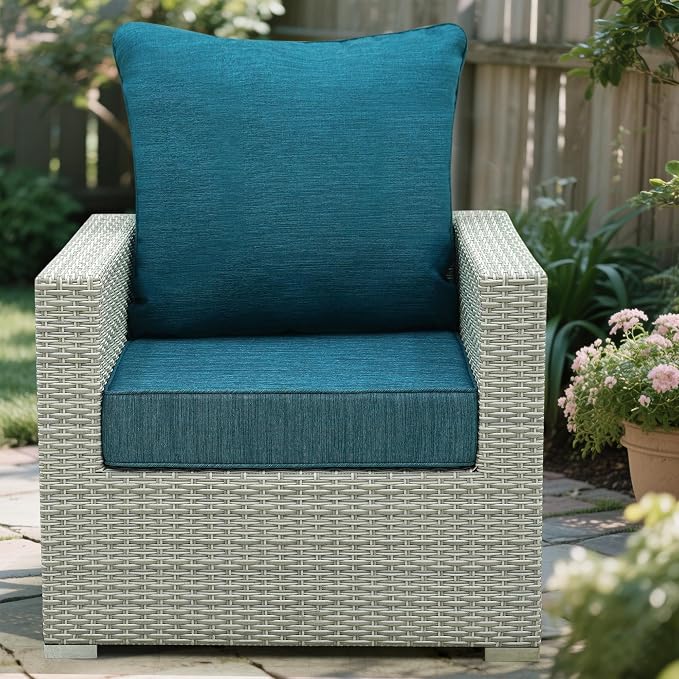 Luxury Outdoor Cushions Set 24 x 22 Inch, 5" Thick Olefin Patio Furniture Cushions, 30D Sponge Filling Fade Waterproof Fade Resistant with Removable Covers and Lumbar Pillow Aspen Malachite