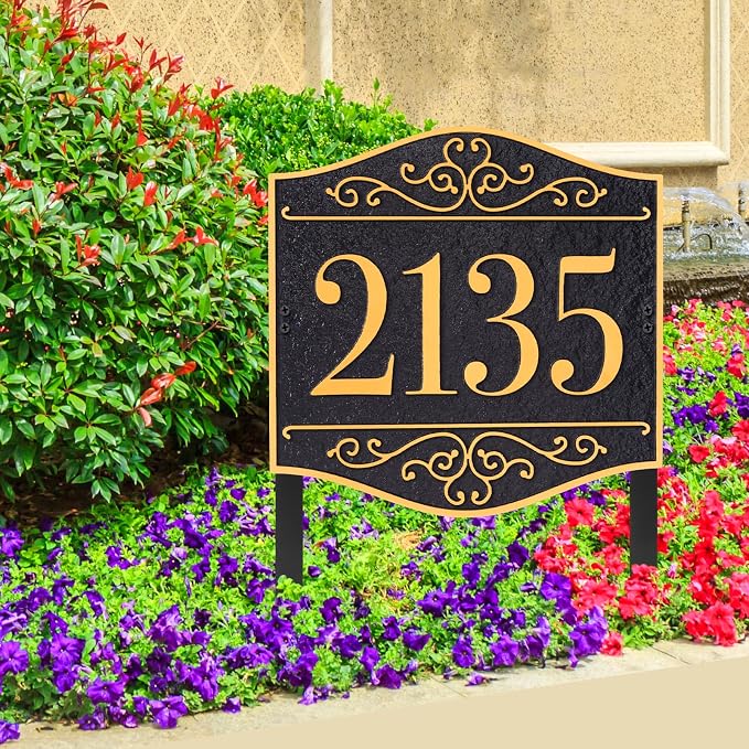Personalized Lawn Address Sign - Custom Address Plaque,House Number Sign Plaque,House Numbers for Outside Lawn,Ground,Yard,Garden (Green/Copper)
