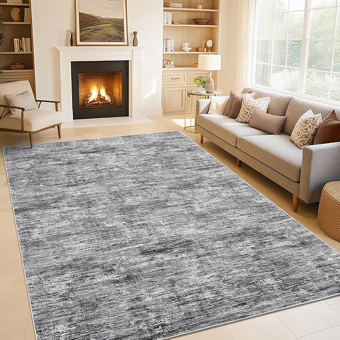 Garvee 10x13 Area Rugs for Living Room Solid Color Washable Rug, Light Grey | Non Slip Backing Non Shedding Low Pile Modern Neutral Stain Resistant Foldable Area Rug for Dining Room Bedroom Nursery