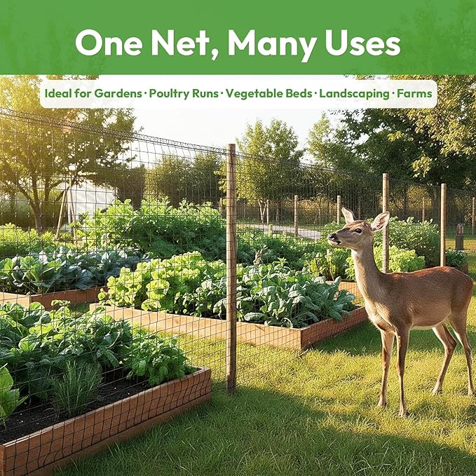 Deer Fence Netting 4ft x 75ft, Heavy Duty Plastic Mesh Deer Netting with Pre-Strung Reinforced Edge, Reusable Temporary Garden Fence, Animal Barrier for Yard, Poultry & Pets, Protect Plants & Crops