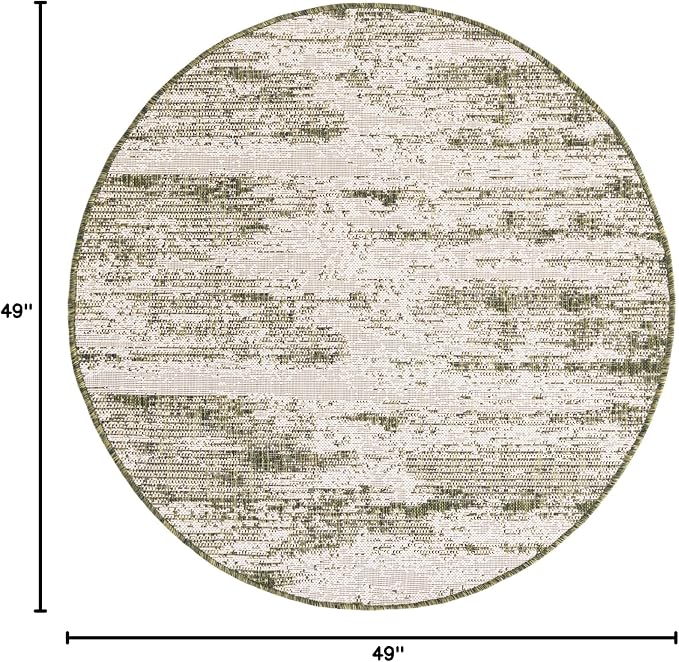 Unique Loom Outdoor Modern Collection Area Rug - Cartago (4' 1" Round, Green/ Ivory)