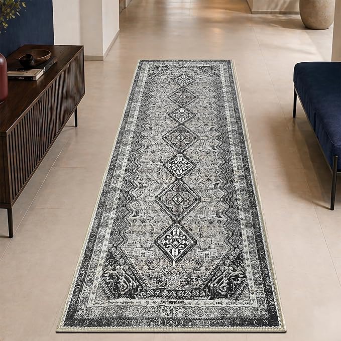 Keen Home Design Vintage Washable Runner Rug, Non-Slip Low Pile, 2x7 | Machine Washable Cotton Chenille, 0.25In Low Pile, Rubber Non-Slip Back; Kitchen, Hallway, Bathroom, Laundry Room