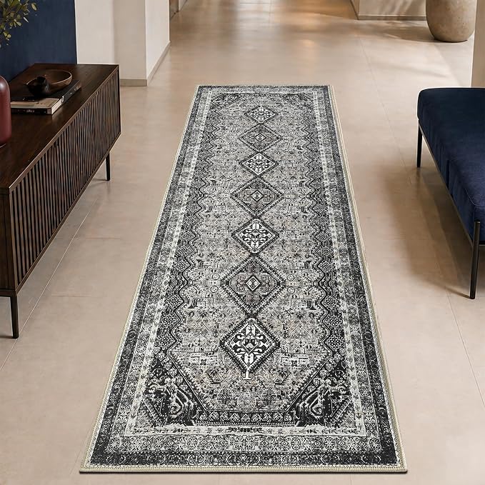 Keen Home Design Vintage Washable Runner Rug, Non-Slip Low Pile, 2x12 | Machine Washable Cotton Chenille, 0.25In Low Pile, Rubber Non-Slip Back; Hallway, Kitchen, Dining Room, Entryway