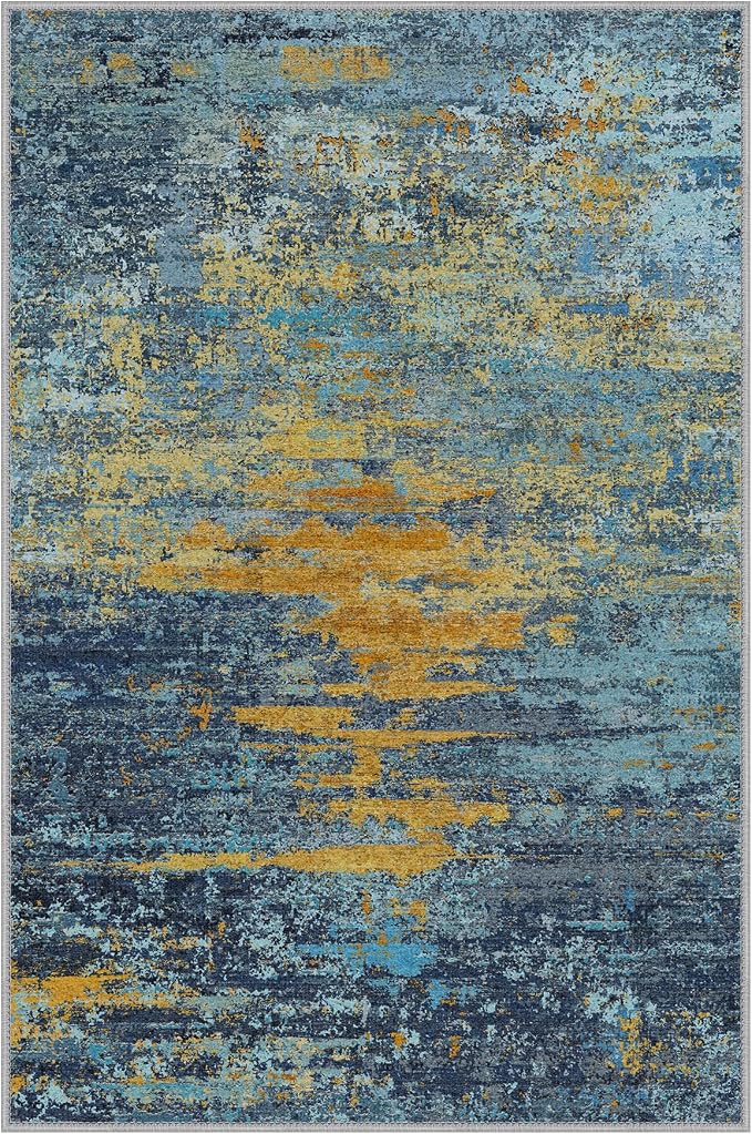 BEIMO 2x3 Washable Doormat Rug for Entryway, Wave Abstract Blue Orange | Soft Machine Washable Modern Area Rug,Streaks Pattern Non Slip Indoor Small Carpet for Entrance,Bathroom, Bedroom