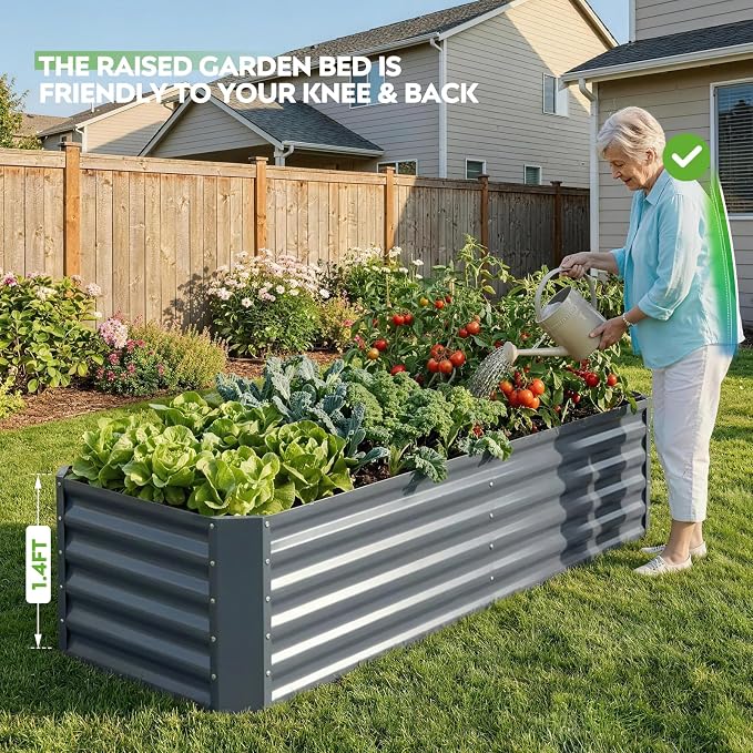 6×2×1.4ft Galvanized Raised Garden Bed Kit, Metal Planter Boxes Outdoor, High Raised Beds for Vegetables, Fruits, and Flowers - IronGrey