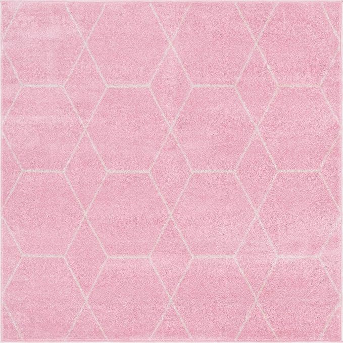 Unique Loom Trellis Frieze Collection Area Rug - Geometric (6' Square, Light Pink/ Ivory)