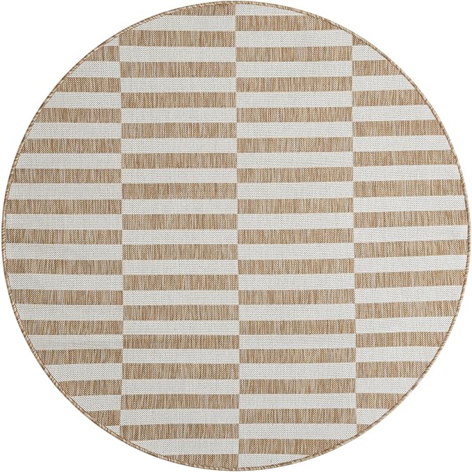 Unique Loom Outdoor Striped Collection Area Rug - Striped (5' 3" Round Taupe/Ivory)