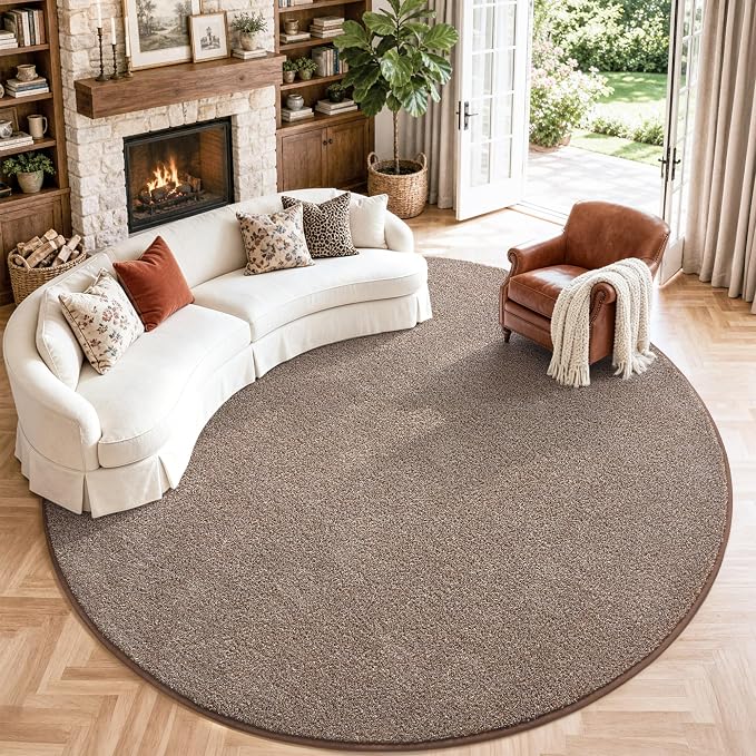 Keeko Round Area Rug 6ft for Living Room Bedroom,Soft Washable Circle Rug | Modern Indoor Memory Foam Rugs Low Pile Non Slip Carpet for Kids Dorm Room Entryway Kitchen Home Decor Brown and White