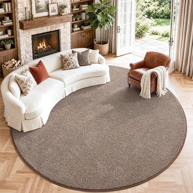 Keeko Round Area Rug 5ft for Living Room Bedroom,Soft Washable Circle Rug | Modern Indoor Memory Foam Rugs Low Pile Non Slip Carpet for Kids Dorm Room Entryway Kitchen Home Decor Brown and White