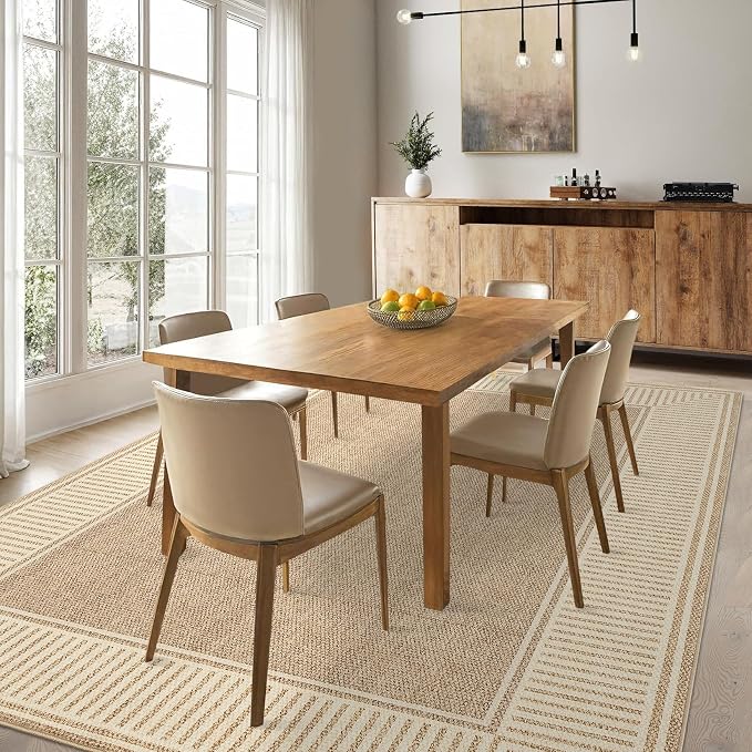 Garvee Large Washable Rug 9x12 Modern Bordered Living Room Rug Jute | Non Slip Soft Foldable Indoor Carpet Stain-Resistant Low Pile Floor Cover for Bedroom Nursery Office Dorm Kids Room Playroom