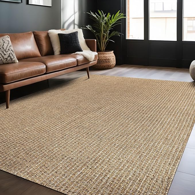 Luul Home Easy Jute Rugs 8x10 Natural Color Living Room Indoor Outdoor Area Rug for Patio Farmhouse and Kitchen Rug High Traffic Easy to Clean Washable Solid Boho Woven Design Outside Carpet (8 x 10)