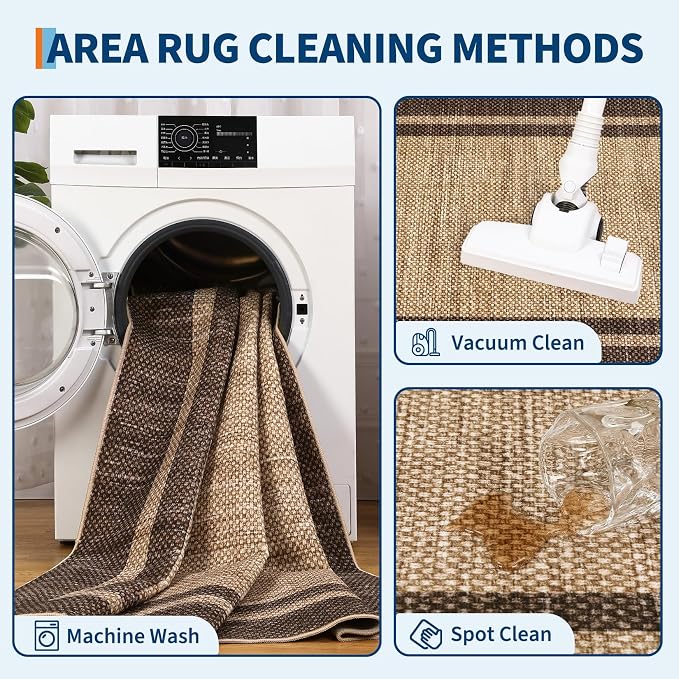 COZYLOOM Bathroom Rug Runner 2x6 Washable Area Rugs for Entryway, Brown | Non Slip Stain Resistant Modern Bordered Non Shedding Low Pile Foldable Soft Mats for Bedroom Hallway Kitchen