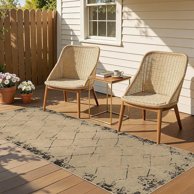 UERMEI 2x6 Outdoor Jute Runner Rug Neutral Washable Modern Brown | Patio Non Slip Indoor Runners Carpet for Hallway Kitchen Bedroom Porch Laundry Bathroom