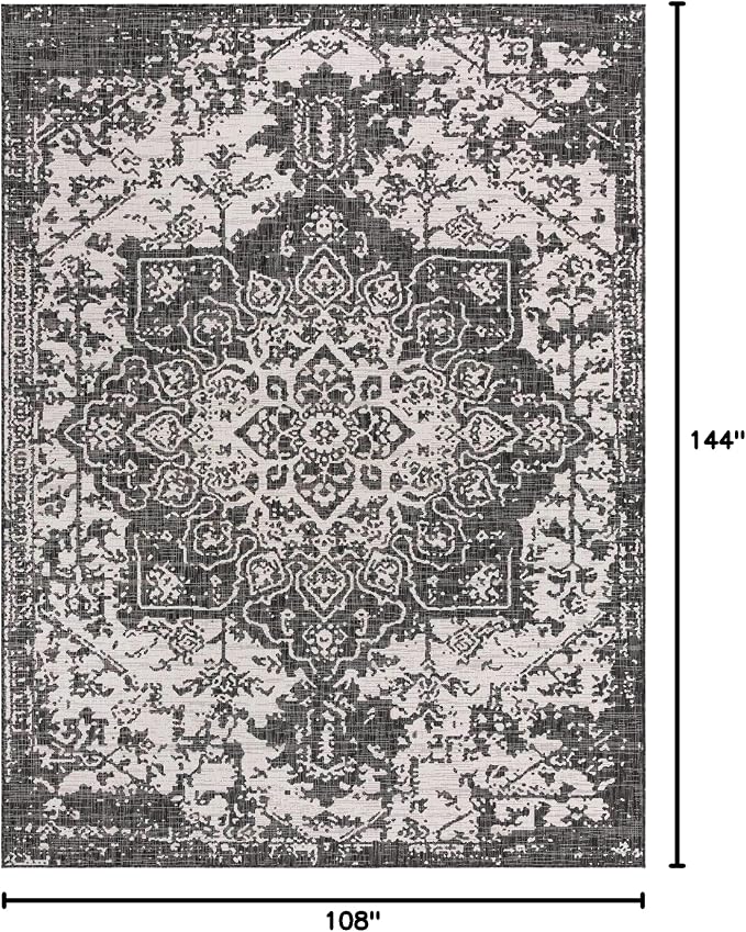 Unique Loom Outdoor Collection Area Rug - Dubai (9' x 12' Rectangle, Charcoal Gray/ Ivory)
