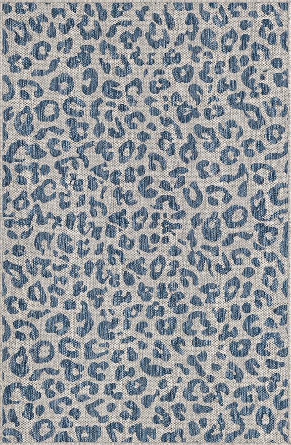 Unique Loom Outdoor Safari Collection Area Rug - Leopard (2' x 3' 1" Rectangle Blue/Gray) (Pack of 2)