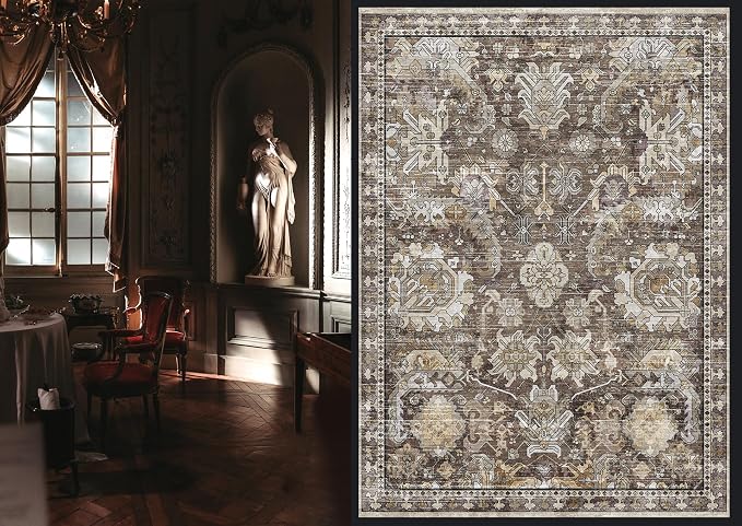 Washable Area Rugs - Perfect for Living Room, Bedroom, Kids Room, Nursery - Stain & Water Resistant Non-Slip, Pet & Child Friendly, Vintage Tribal Area Rugs (Ivory, 9' x 12')