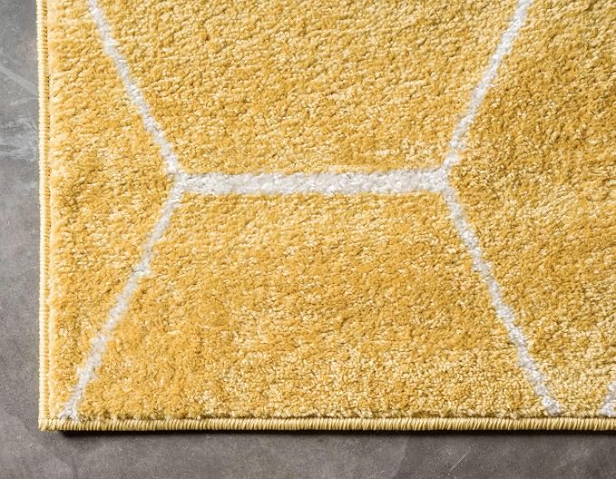 Unique Loom Trellis Frieze Collection Area Rug - Geometric (7' 1" x 10' Rectangle Yellow/Ivory)