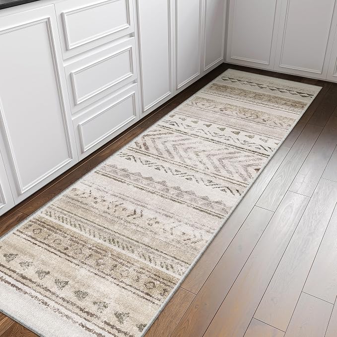 Art&Tuft 2x8 Runner Rug Non Slip, Washable Rug Runners for Hallways,Brown | Low Pile, Moroccan Soft & Lighweight, Folable, Stain Resistant 8ft Carpet Runners for Entryway,Kitchen,Living Room,Bedroom