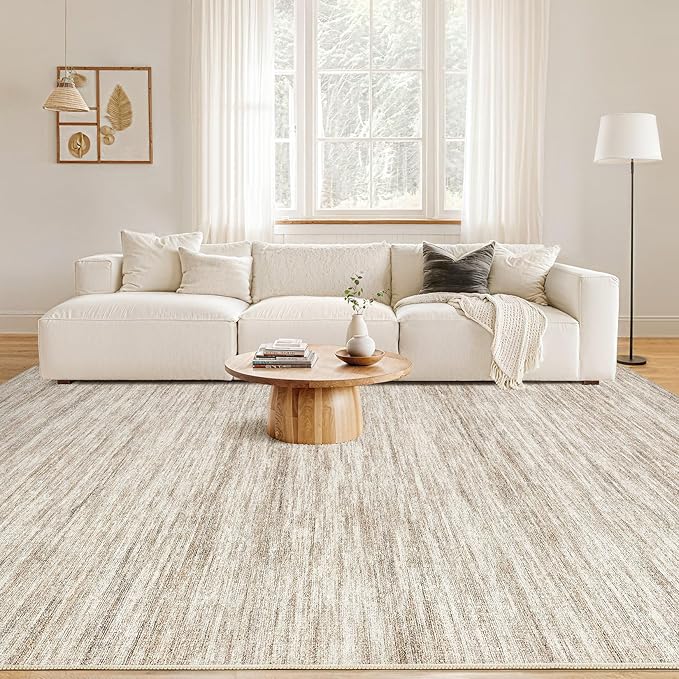 Nakagishi 5x8 Area Rugs Living Room: Washable Large Vintage Rug Neutral Non-Slip Soft Stain Resistant Indoor Carpet for Bedroom Nursery Dining Room Office Playroom - Brown-01
