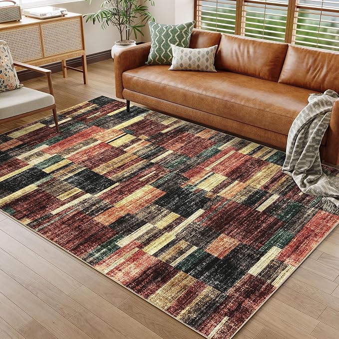 GarveeHome Washable Rug 8x10 Rugs for Living Room Modern Bedroom Rug Large Area Rug Non Slip Throw Rugs Soft Low Pile Stain Resistant Carpet for Nursery Classroom Dining Room 8 ft x10 ft Red